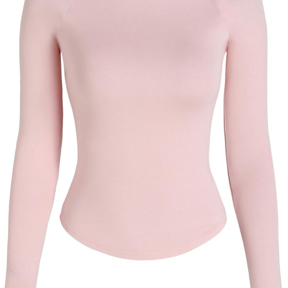 Women Long Sleeve Crop Top Boat Neck Slim Fit Tight Basic Tee Shirts 2025